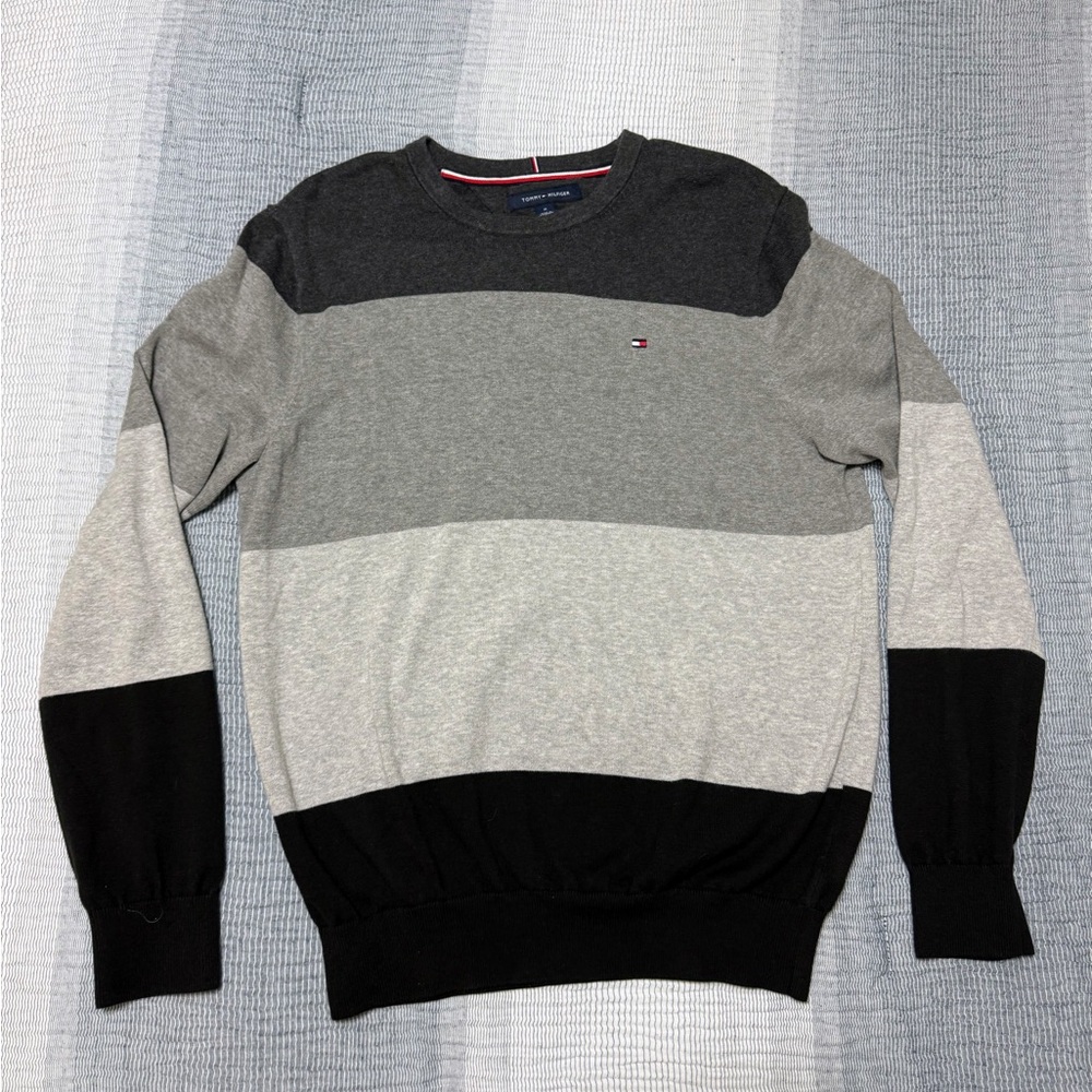 Tommy Hilfiger Sweater Men M Gray Black Colorblock Business Casual Classic Y2K